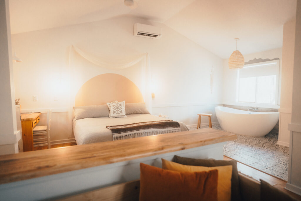 King size bed at Adohi Cabin, ideal for a romantic getaway in North Georgia